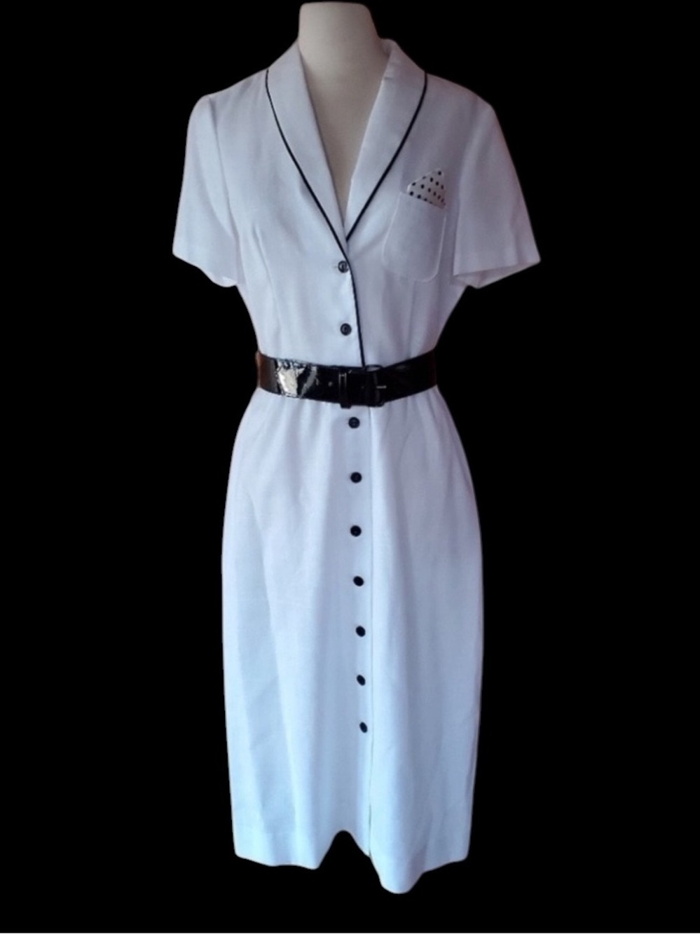 1980s Connections White & Black Linen, Dress